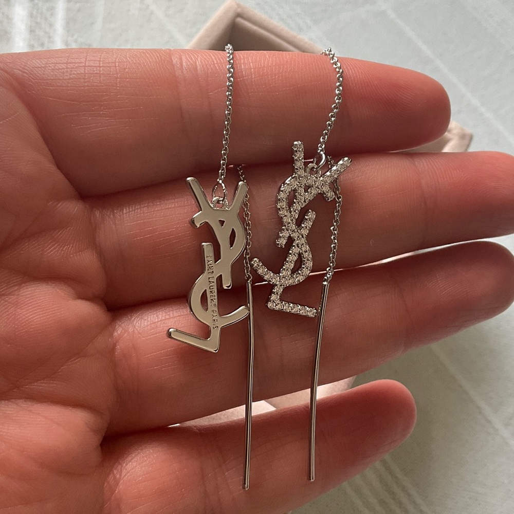 Elegant Silver Drop Earrings YSL - Picture 4 of 4